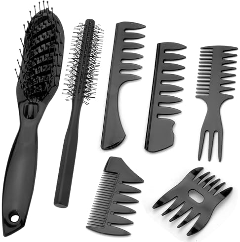 APOMOONS 7 Stück Kamm Männer, Grob Haarbürste Herren Kit, Belüftete Styling Kamm Männer,Antistatischer Lockenkamm, Professioneller Haircomb für Locken Texturkamm Zum Föhnen, Glätten, Entwirren