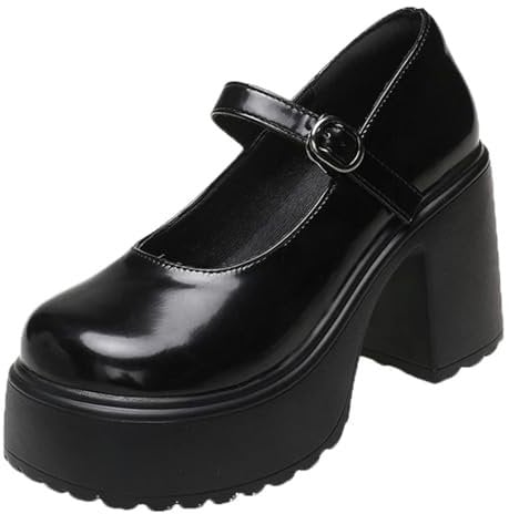 Classic Fashion New Chunky Platform Mary Jane Shoes Women Patent Leather High Heels Pumps Woman Sweet Thick Heel Party Shoes Female Black