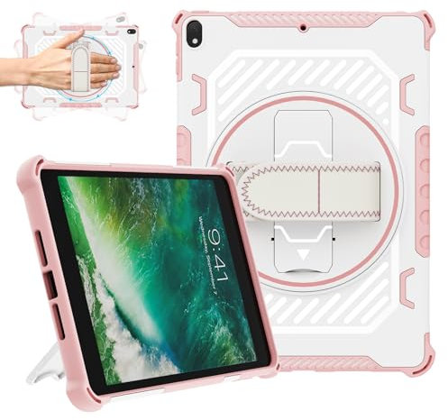 ROISKIN iPad Air 3rd Generation Case 2019: Heavy Duty Shockproof Protective iPad Pro 10.5 Case 2017 Cover with 360 Rotation Stand & Hand Strap for Kids Boys Girls (Pink)