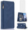 Asuwish Compatible with Motorola Moto E22/E22i 4G Wallet Case Tempered Glass Screen Protector and Zipper Retro Leather Flip Cover Card Holder Stand Cell Accessories for E 22 22i Women Men Blue