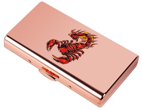 Stilvolle Metall Zigarettentasche/RFID Kreditkarte Geldbörse. Skorpion Icon, vielseitige Portabilität, hochwertige Haltbarkeit, gute Dichtung. (Rose Gold, 12pcs 100's)