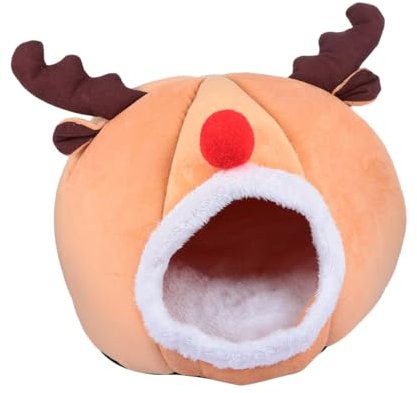 DOITOOL Für Indoor-Katzen-Hunde Weihnachtsrentier Halbgeschlossenes Warmes Plüschnest