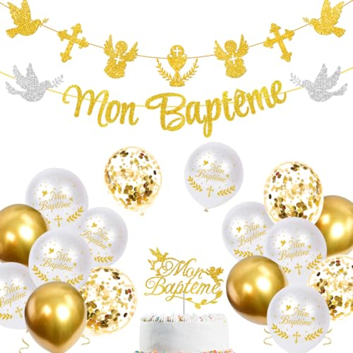 Yontree Decoration Bapteme Garçon Decoration Bapteme Fille Baptême Décoration de Gâteau Baptême Banderole