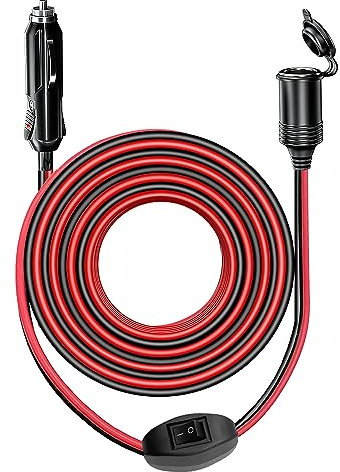 13FT 12V-24V Car Cigarette Lighter Extension Cord Heavy Duty 15A Fuse Extension Cable Plug to Socket for Air Compressor Pump 16AWG Male to Female Socket … (13FT with Switch)