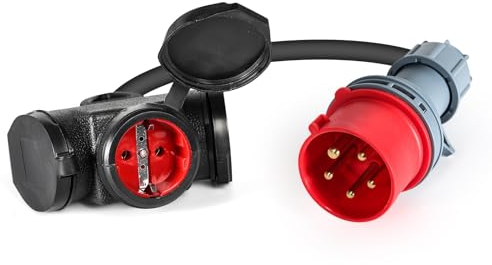 DEWIN Cable Adaptador de Camping, Adaptador de Corriente 16A 400V Enchufe a 3x230V Acoplamiento 3x2.5mm² IP44 Cable de Goma Divisor de Alta Corriente