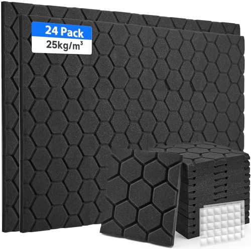 Lot de 24 panneaux acoustiques en mousse - Pour salles d'enregistrement et bureaux - 30 x 30 x 2,5 cm - Noir