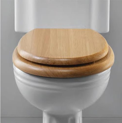 Hani Wooden Toilet Seat - MDF Toilet Seats with Easy Fittings - Quick Release 18” Heavy Duty Lid Easy Clean Oval Shaped Toilet Seat (Natural)