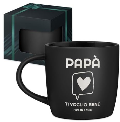 Maverton Tazza da caffè macchiato o tè in ceramica - 400 ml - Incisione personalizzata - Tazze con manico per bevande per Lui - Bicchiere da colazione per compleanno uomo - Interno nero - papà