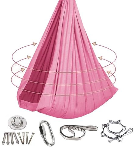 Sensorische Schaukel, Sensory Swing, Nestschaukel, Hängematte, Therapieschaukel Kinder ADHD und Autismus Stress Abbauen Hypersensitivität Übung Tiefer Druck Spieltherapiegerät(Rosa)