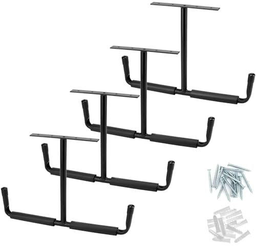 QWORK® 4 Pezzi Ganci da garage, 42.5 cm ganci da soffitto con doppi ganci, supporto bici da muro, per pneumatici auto, attrezzature sportive, scale, biciclette