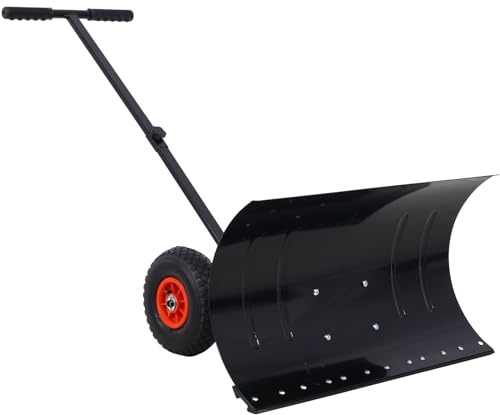 Schneeschaufel für die Auffahrt, 29 Zoll breite Schneeschaufel mit Rädern, robuste Metallschaufel, Schneeschieber, Winkel, höhenverstellbar, gepolsterter Griff, Schneereinigungswerkzeug für die Auff