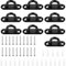 10Set M5 Stainless Steel Eye Plate, Black Metal Oblong Eye Plate Pads, Staple Rings Hooks Hardware with 2 Holes Wall Anchor Ceiling Hook for Rope Loop Hanging Hooks, with Screws and Plastic Plugs
