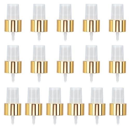 WEBEEDY 16 PCS Spray Bottle Tops 24/410 Gold White Sprayer Cap Plastic Nozzle Sprayer Head Replacement Fine Mist Sprayers Pump Caps Reusable Dispenser Spray Nozzle for Perfume Essential Oil, 24mm