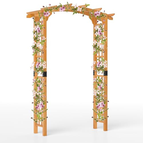 COSTWAY Arche de Jardin en Bois pour Plantes Grimpantes, Arceau à Rosiers en Treillis Extérieur 160x60x229CM, Support de Toile de Fond Incurvé Décoration Mariage Fête et Cérémonie