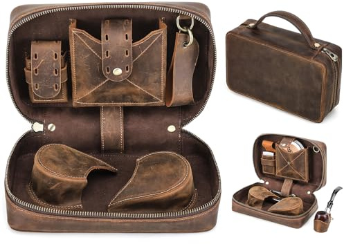 CONTACTS Borsa porta tabacco in pelle con supporto, custodia da viaggio per 2 tubi, accessori per pipa da fumo, borsa organizer con tracolla staccabile