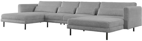 Friderik DANI Ecksofa U-Form – Großes modulares Familiensofa mit Cordstoff POSO – Bequeme Couch für Wohnzimmer – 391 cm breit (Grau)