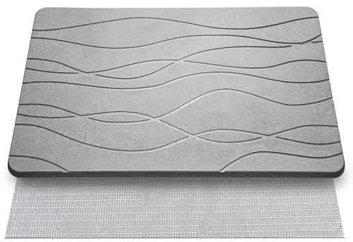 Diatomite Stone Bath Mat for Bathroom 60 * 40cm Bathmat Non Slip Diatomaceous Earth Shower Mat Quick Dry Water Absorbent for Bathtub Kicthen Floor Pet Feeding (Dark Grey)