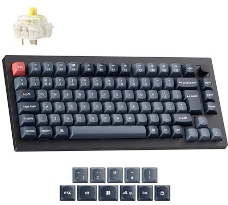 Keychron V1 Max 75% Wireless Custom Mechanical Keyboard - Gateron Jupiter Early Tactile Switch, QMK Programmable, 2.4 GHz/Bluetooth Connectivity (UK Layout) Compatible with Mac Windows Linux - Black