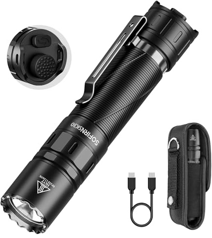 Sofirn SK30 Tactical Flashlight Rechargeable 3000 High Lumens Pocket Flashlight Dual Switches 6 Modes Super Bright IP68 LED Flashlight for Camping, Home, Emergency, Rescue, Hunting, Inspection, Repair