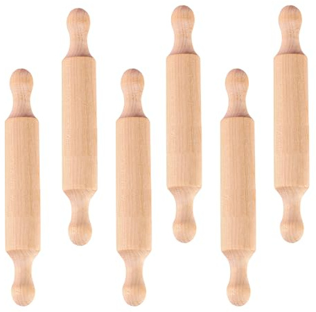 6 Pcs People Small Wooden Rolling Pins, Mini Rolling Pin with 2 Rollers Handle Non-Stick Playdough Dough Roller, for Baking,Cookie, Pastry, Dough
