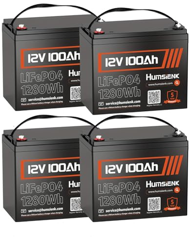 Batterie LiFePO4 12V 100Ah, Pack de 4, Cycle Profond, BMS 100A Intégré, IP 67