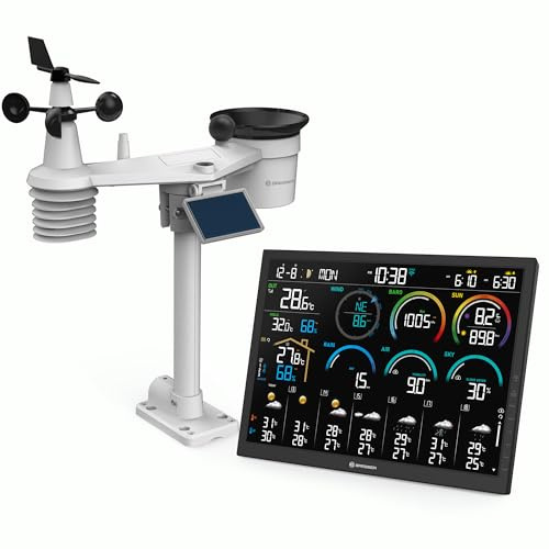 Bresser Station météo Wi-Fi 18,5 avec capteur 8-en-1, prévision 14 j, WBGT, UV-solaire, pluie-vent, confort intérieur, synchro Wi-Fi