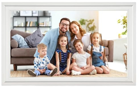 AMABOO Digitaler Bilderrahmen Groß,Elektrischer Bilderrahmen WLAN,32GB Speicher mit 1920x1080 HD IPS Touchscreen,Automatische Rotation,Teilen Sie Fotos sofort von überall Frameo App (15.6 White)