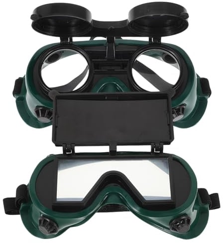 DIKACA 2 Stück Schweißschutzbrille mit Klappbarem Schutzglas Stoßfest Kratzfest Verstellbares Kopfband Doppellagiger Augenschutz Komfortabler Sitz für Schweißer und Brillenträger