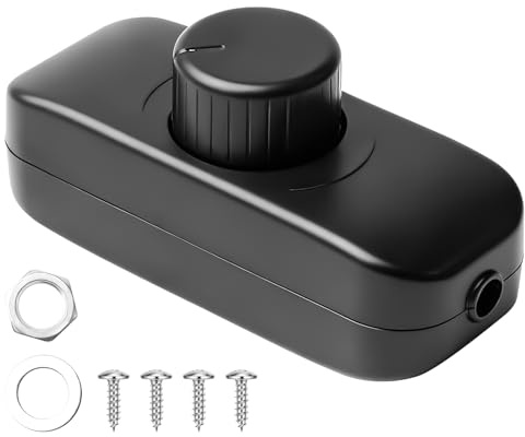 Dimmer Schalter, 3–100 W LED Dimmschalter, 220-240V Schnurdimmer für LED Lampen, Dimmen von 0% bis 100% für Dimmbar Glühlampen LED-Lampen, Tischlampen und Stehlampen, Schwarz