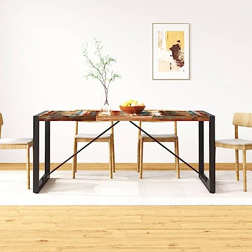 Fangmaliuyun Altholz Esstisch 180 x 90 cm Industrie Design Massiver Recycelter Holztisch Mit Pulverbeschichteten Stahlbeinen Vintage Dining Table Für Küche Esszimmer