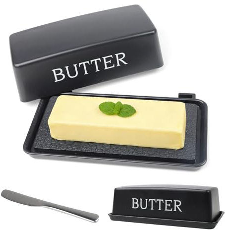 Butterbox aus Kunststoff, Rechteckige Butterdose mit Buttermesser | Fasst 250g Butter, Auslaufsicher, Dicht Verschließbar, Luftdichter Butterbehälter für Haushalt und Küche