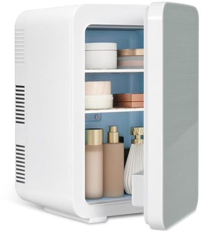 eklipt Mini Fridge for Bedrooms, 10L Portable Beauty Refrigerator | 12 Cans Capacity, AC/DC Powered, Quiet Mode, Skincare Cosmetic Cooler, Desk Fridge for Office, Car, Bedroom, Light Grey