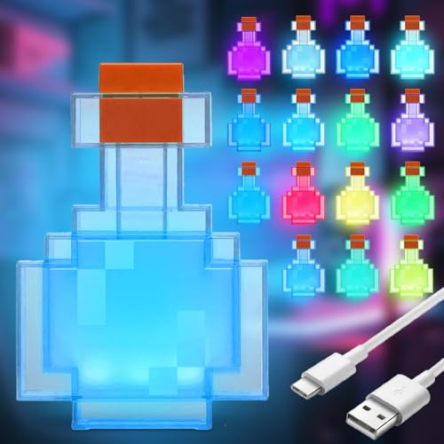 Fouvin Zaubertrank Flasche Licht, LED Nachtlicht mit 15 Farben Schüttelaktiviert & Aufladbar, Sehr Realistische Zaubertrankflasche mit Farbwechsel, Nachtlicht für Kinder, Schlafzimmer, Schreibtisch