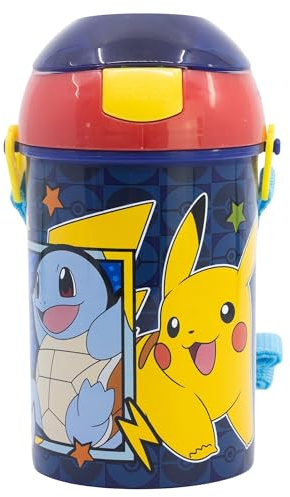 Stor Pokemon Kinder Trinkflasche 450ml mit Trageriemen - BPA-freier Kunststoff, Sicherheitsverschluss, Ideal für Schule und Sport