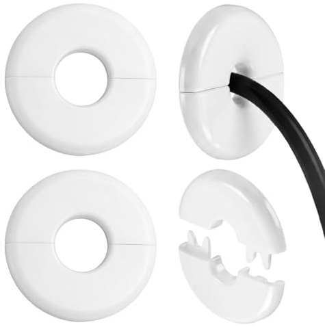 TAGMEIU 4 Pcs Cable Entry Cover, Cable Wall Cover Grommets | White 10mm split round covers for TV, Ethernet and router cables, ideal for wall pass-through and wire management