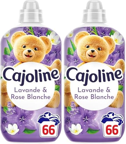 Cajoline Adoucissant linge liquide Lavande & Rose Blanche Créations parfum et fraîcheur 66 lavages 1,386L (Lot de 2)