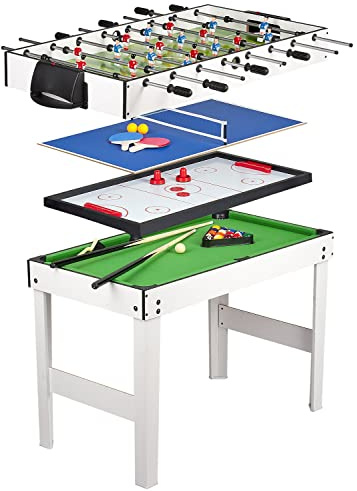BAYAGU 4in1 Spieltisch Multigame Tisch – Tischfußball, Billard, Tischtennis & Airhockey, Komplett Set mit Zubehör, Stabiler Spieletisch für Kinder & Erwachsene, Ideal für Zuhause, 118 x 61 x 82 cm