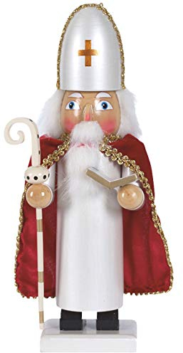 Nussknacker Deko Figur Bischof weiß / 25 cm/Nussknacker Holzfigur/handbemalt im Kunsthandwerks-Stil/weihnachtlich dekorieren