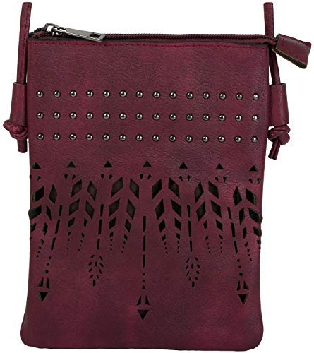 styleBREAKER Damen Mini Bag Umhängetasche Ethno Style und Nieten, Schultertasche, Handtasche, Tasche 02012260, Farbe:Bordeaux-Violett