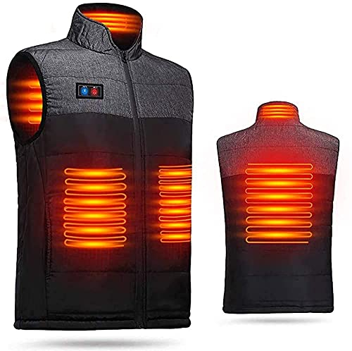 Wigo Gilet Chauffant électrique Double Interrupteur réglable 4 réchauffeurs Chargement USB Chauffage ultraléger Protection Contre Froid extérieur Noir (Batterie Non Incluse)