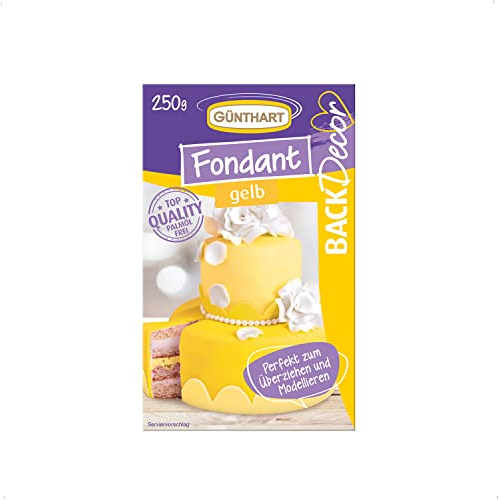 Günthart BackDecor 250 gr gelb Fondant, 100% Vegan, Palmölfrei, Reißfest zum überziehen von Torten und Kuchen, zum Modellieren geeignet, 1er Pack (1 x 250 g)