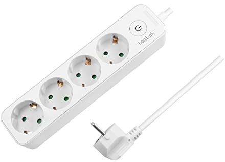 LogiLink LPS245 - Steckdosenleiste 4-Fach (4X CEE 7/3) mit EIN-/Aus Schalter und IP20 Schutz, Kabellänge = 1,5m, weiß