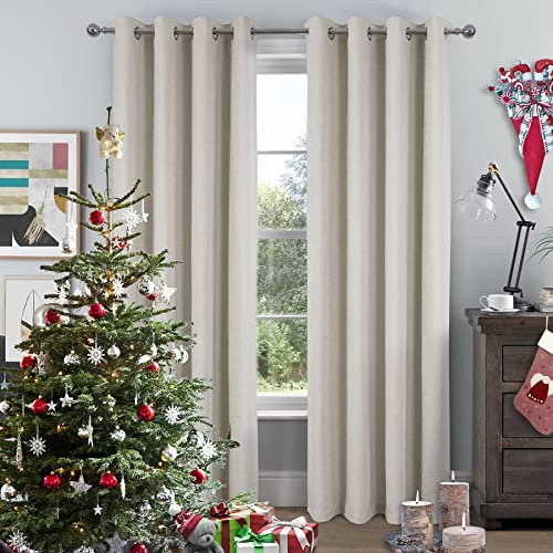 always4u Vorhang Blickdicht mit Ösen Chenille, Verdunkelung Gardinen Modern für Wohnzimmer Schlafzimmer, Elegante Scheibengardinen Kälteschutz, 260x140cm, Beige, 2er Set