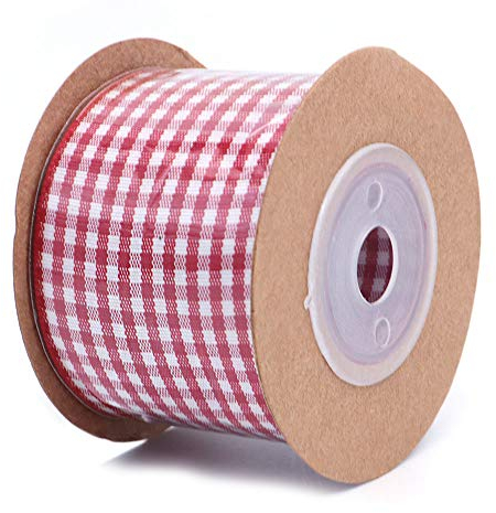 ANCLLO Rotes kariertes Juteband mit Draht für Weihnachten, Basteln, Dekoration, Blumenschleifen, Basteln, 38 mm x 5 m