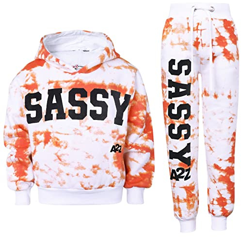 A2Z 4 Kids Girls Tracksuit Tie Dye Sassy Fleece Hooded Crop Top Bottom Jogging Suit Joggers Age 5 6 7 8 9 10 11 12 13 Years