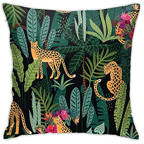 Nebra Kissenbezug mit tropischem Gepardenmuster, gemütlich, quadratisch, dekorativ für Bett, Couch, Sofa, Wohnzimmer, 45,7 x 45,7 cm