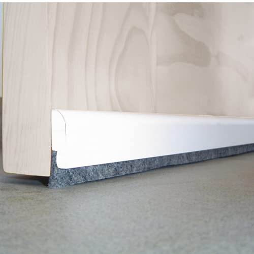 Burlete aislante de madera color BLANCO 91,5cm. Barra aislante de paño resistente de 10mm. Anti-ruido, Anti-aire, Anti-insectos. Fijación mediante cinta adhesiva doble-cara. Burlete bajopuerta