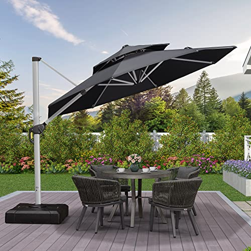 PURPLE LEAF Sonnenschirm Balkon Ampelschirm 300 cm Durchmesser, Marktschirm groß 360° Rotation, Gartenschirm mit Kurbel, Balkonschirm XXL, Sonnenschutz UV50+, Grau