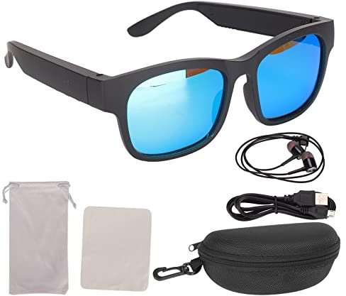 Gafas de Sol Inteligentes, Gafas de Sol Inalámbricas Estéreo con Bluetooth, Monturas Negras, Gafas de Sol Inteligentes con Cancelación de Ruido Y Auriculares para Ciclismo, Correr,(espacio azul)