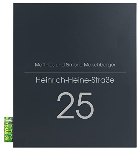 Briefkasten mit Zeitungsfach anthrazit MOCAVI Box 111NF70a, Postkasten mit Hausnummer und Name, Wand-Briefkasten mit Straßennamen, rostfrei, deutsche Qualität, groß